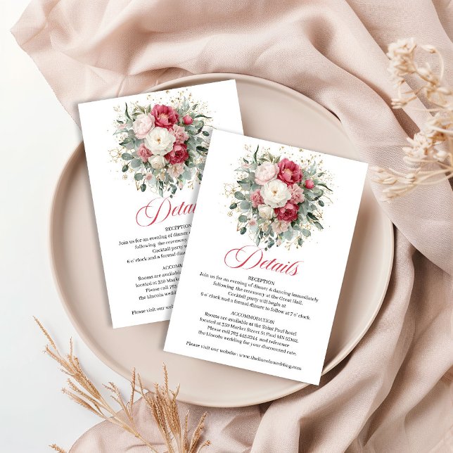 Tarjeta De Recepción Custom Floral Greenery Wedding Details (Custom Floral Greenery Wedding Details)