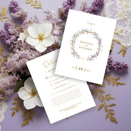 Tarjeta De Recepción Custom Lilac Elegant Garland Wreath Wedding