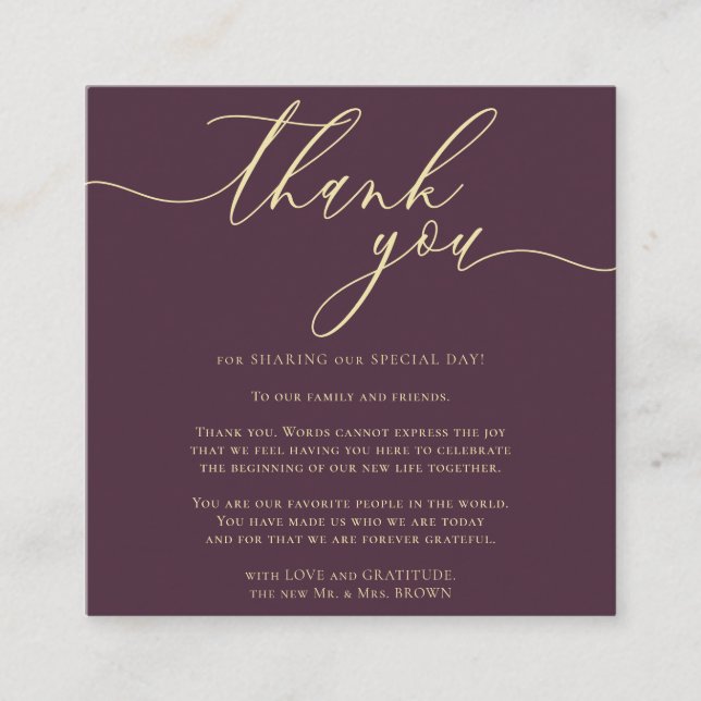 Tarjeta De Recepción Custom Photo Thank You Mini Midnight Fig (Anverso)