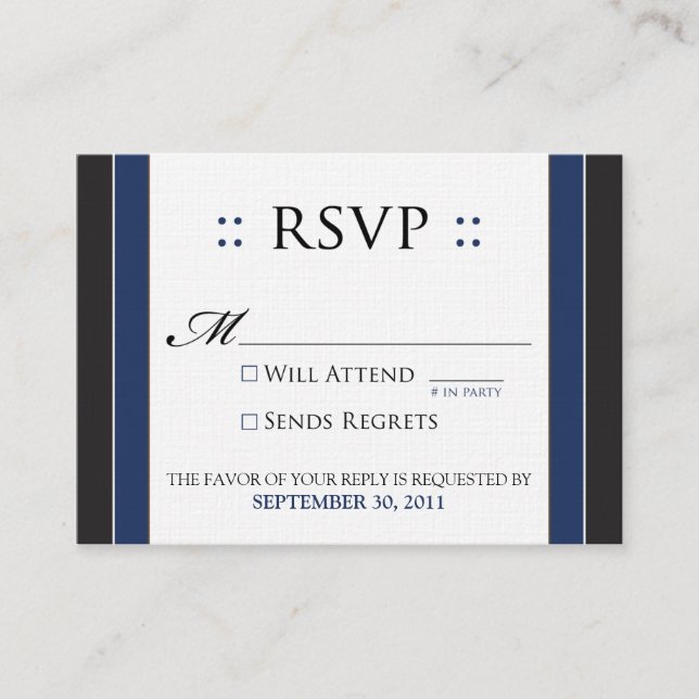Tarjeta De Recepción ::custom:: Simplemente Elegante 3.5x2.5" Negro/Azu (Anverso)