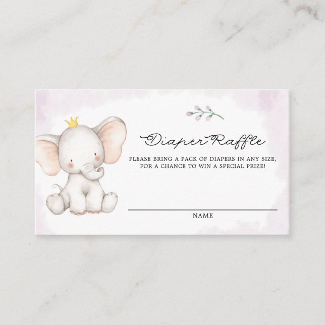 Tarjeta De Recepción Cuta acuarela bebé elefante Chica Diaper Raffle (Anverso)