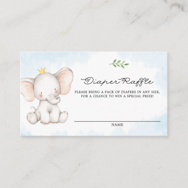 Tarjeta De Recepción Cuta acuarela Bebé Elefante Diaper Azul Raffle (Anverso)