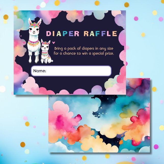 Tarjeta De Recepción Cuta acuarela Llama Mama Diaper mexicano Raffle (Subido por el creador)