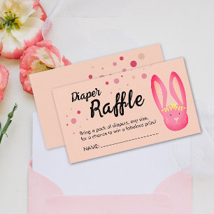 Tarjeta De Recepción Cute 1er cumpleaños Coral Bunny Fiesta Diaper Raff