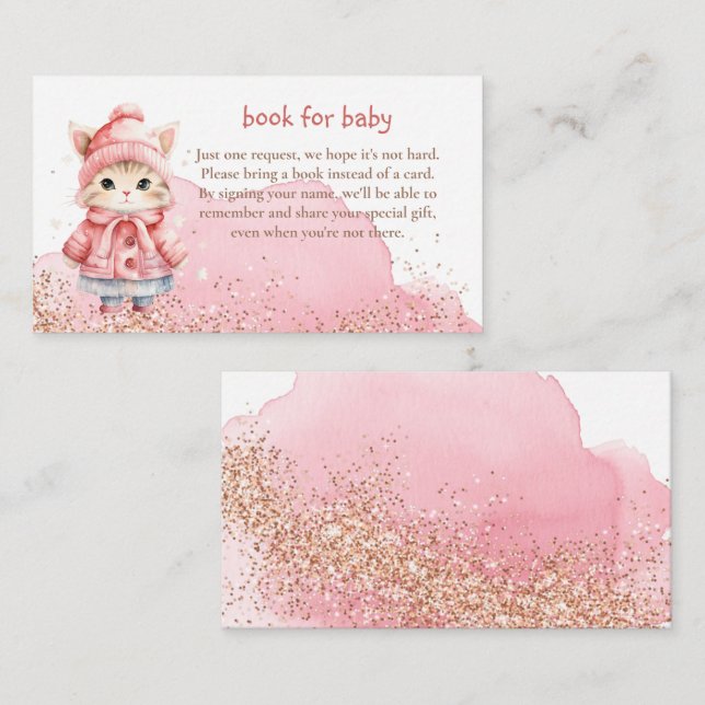 Tarjeta De Recepción Cute acuarela Kitty Cat Winter Coat Baby Shower (Anverso / Reverso)