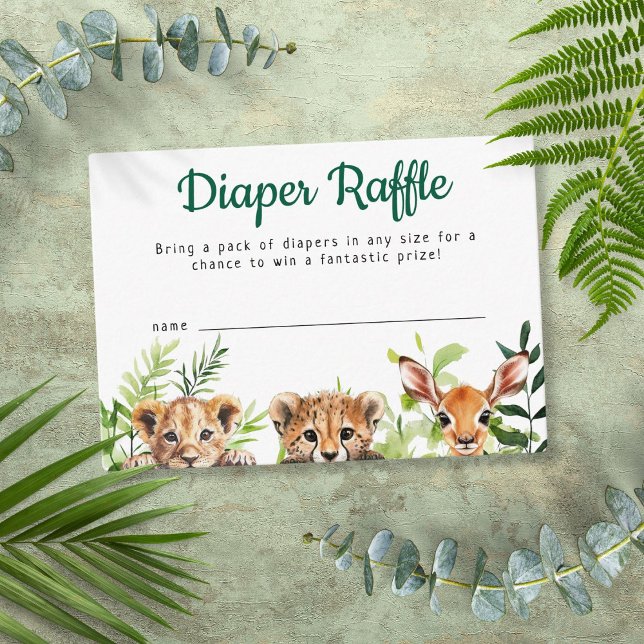 Tarjeta De Recepción Cute acuarela Safari Animales Diaper Raffle (Cute Watercolor Safari Animals Diaper Raffle Enclosure Card)