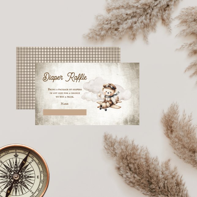 Tarjeta De Recepción Cute Airplane Teddy Bear Diaper Raffle (Cute Teddy Bear Airplane Baby Shower Diaper Raffle Enclosure Insert Card)