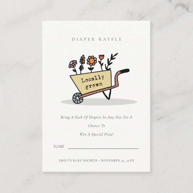 Tarjeta De Recepción Cute amarillo floral Carro Diaper Raffle Baby Show (Anverso)