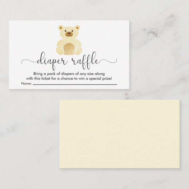 Tarjeta De Recepción Cute Amarillo Teddy Bear Diaper Raffle Baby Shower (Anverso / Reverso)