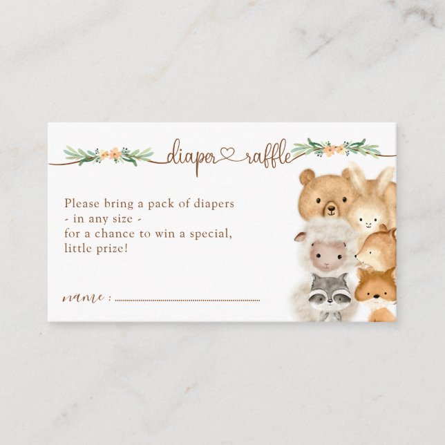 Tarjeta De Recepción Cute Animales Baby Shower New Mommy Diaper Raffle (Anverso)