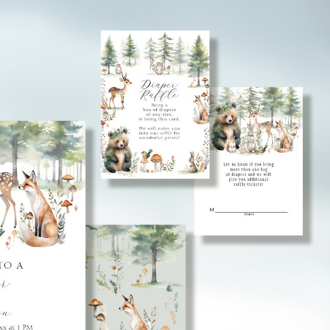 Tarjeta De Recepción Cute Animales Bosque Woodland Bear Diaper Raffle (Subido por el creador)