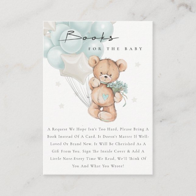Tarjeta De Recepción Cute Aqua Blue Bear Balloon Boons Para Baby Shower (Anverso)