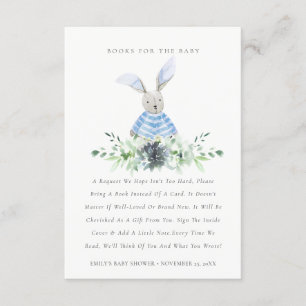 Tarjeta De Recepción Cute Aqua Blue Bunny Libros De Foliage Para Baby S