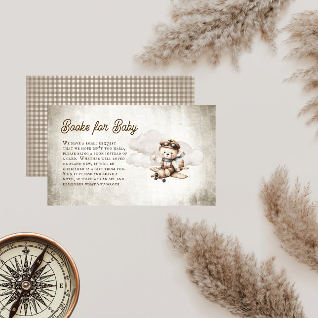 Tarjeta De Recepción Cute avión Teddy Bear Boys para bebé (Cute Teddy Bear Airplane Baby Shower Books for Baby Enclosure Insert Card)