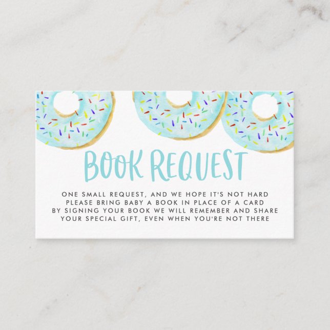 Tarjeta De Recepción Cute azul acuarela Donuts Sprinkles Book Request (Anverso)