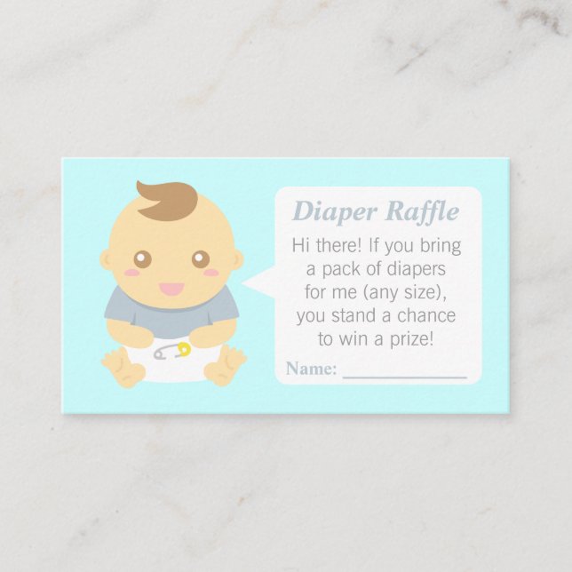 Tarjeta De Recepción Cute Baby Boy Ducha Diaper Raffle Tickets azul (Anverso)