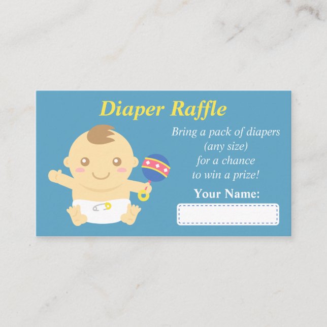 Tarjeta De Recepción Cute Baby Boy Shower Diaper Raffles Entradas (Anverso)