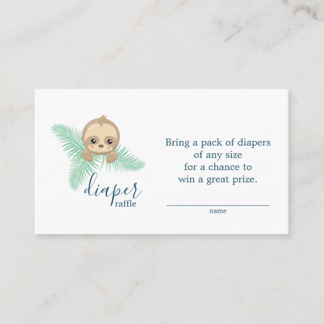 Tarjeta De Recepción Cute Baby Sloth Diaper Raffle Ticket Baby Shower (Anverso)