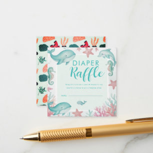 Tarjeta De Recepción Cute Bajo el Mar Acuarela Océano Sorteo de Pañales