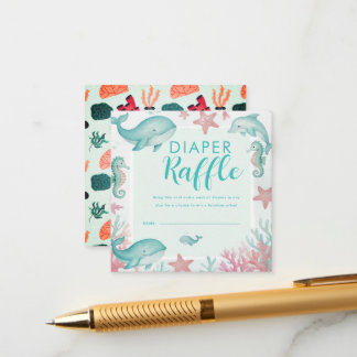 Tarjeta De Recepción Cute Bajo el Mar Acuarela Océano Sorteo de Pañales