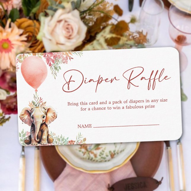 Tarjeta De Recepción Cute Balloon Elephant Baby Shower Diaper Raffle (Cute Balloon Elephant Baby Shower Diaper Raffle Enclosure Card)