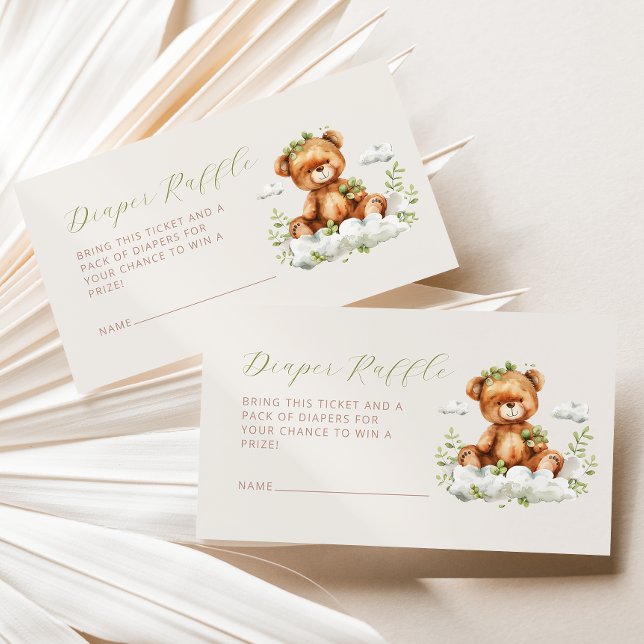 Tarjeta De Recepción Cute Bear Greenery Diaper Raffle Baby Shower (Subido por el creador)