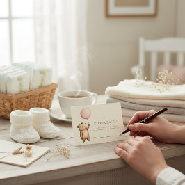 Tarjeta De Recepción Cute Bear Pink Balloon Diaper Raffle Baby Shower 