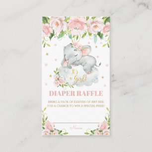 Tarjeta De Recepción Cute bebé elefante rosa Rubor Floral Diaper Raffle