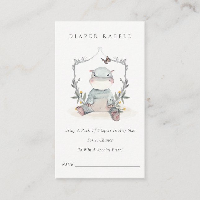 Tarjeta De Recepción Cute bebé Hippo Foliage Diaper Raffle Baby Shower (Anverso)