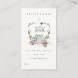 Tarjeta De Recepción Cute bebé Hippo Foliage Diaper Raffle Baby Shower