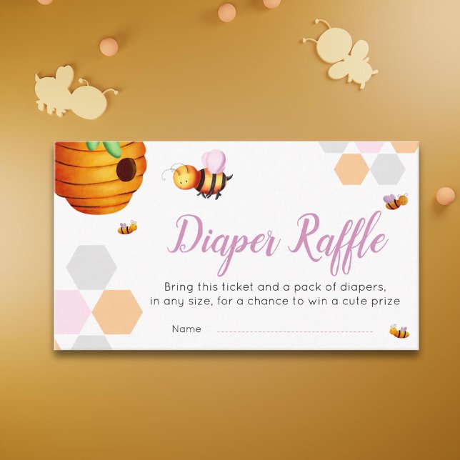 Tarjeta De Recepción Cute Bee Pink Diaper Raffle Baby Shower (Subido por el creador)