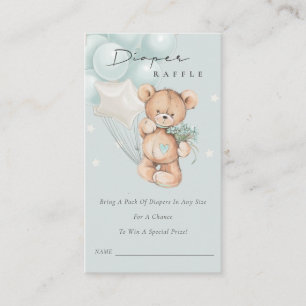 Tarjeta De Recepción Cute Blue Bear Balloon Diaper Raffle Baby Shower