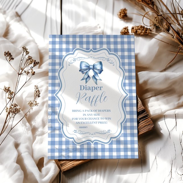 Tarjeta De Recepción Cute Blue Bow Ribbon Gingham Raffle Diapper (Subido por el creador)