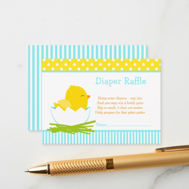 Tarjeta De Recepción Cute Blue Boy Chick Diaper Raffle (Anverso/Reverso In Situ)