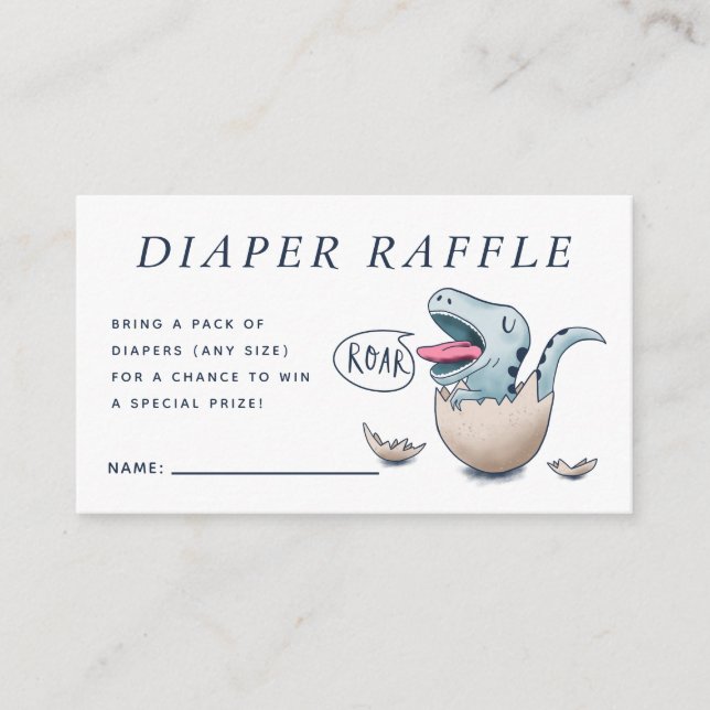 Tarjeta De Recepción Cute Blue Dinosaur Baby Shower Diaper Raffle (Anverso)