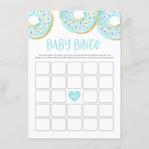Tarjeta De Recepción Cute Blue Watercolor Donuts Bingo de Baby Shower