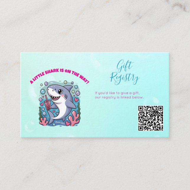 Tarjeta De Recepción Cute Boba Tiburón Vibes Ocean QR Código Baby Showe (Anverso)