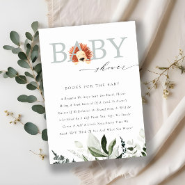 Tarjeta De Recepción Cute Boho Lion Foliage Books Para Baby Shower