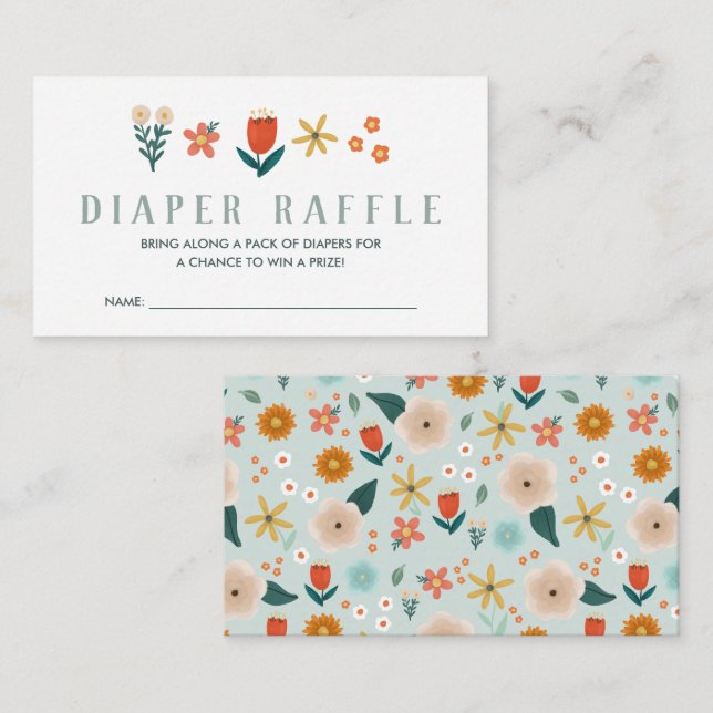 Tarjeta De Recepción Cute Botanical Floral Diaper Raffle (Anverso / Reverso)