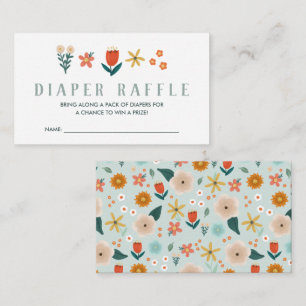 Tarjeta De Recepción Cute Botanical Floral Diaper Raffle