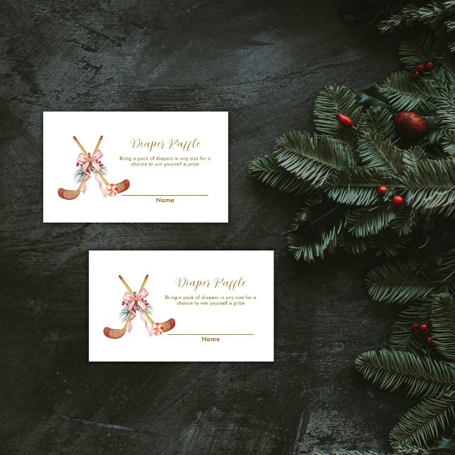 Tarjeta De Recepción Cute Bow Hockey Girl Diaper Raffle Baby Shower  (Cute Bow Hockey Girl Diaper Raffle Baby Shower Enclosure Card)