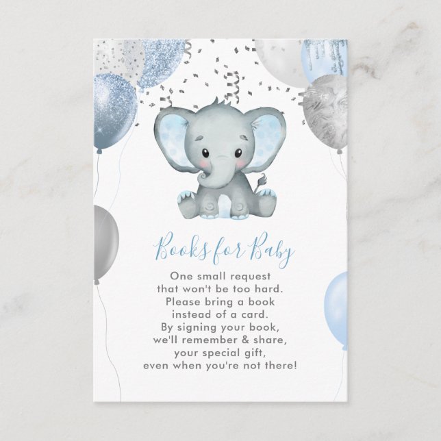 Tarjeta De Recepción Cute Boy Elephant Balloons Boys for Baby Shower (Anverso)