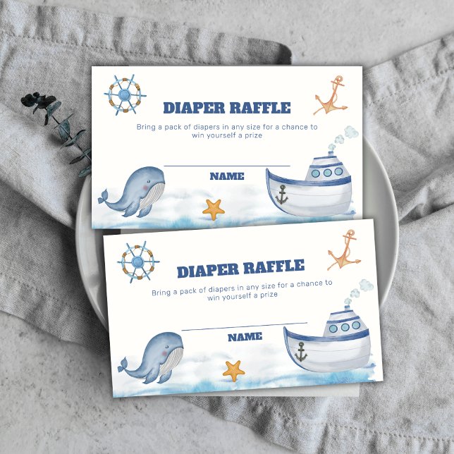 Tarjeta De Recepción Cute Boy Whale Sailboat Diaper Raffle Baby Shower (Cute Boy Whale Sailboat Diaper Raffle Baby Shower Enclosure Card)