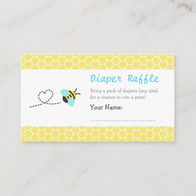 Tarjeta De Recepción Cute Bumble Bee Baby Shower Diaper Raffle Tickets (Anverso)