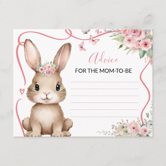 Tarjeta De Recepción Cute Bunny Baby Shower Girl Advice For Mommy (Anverso)