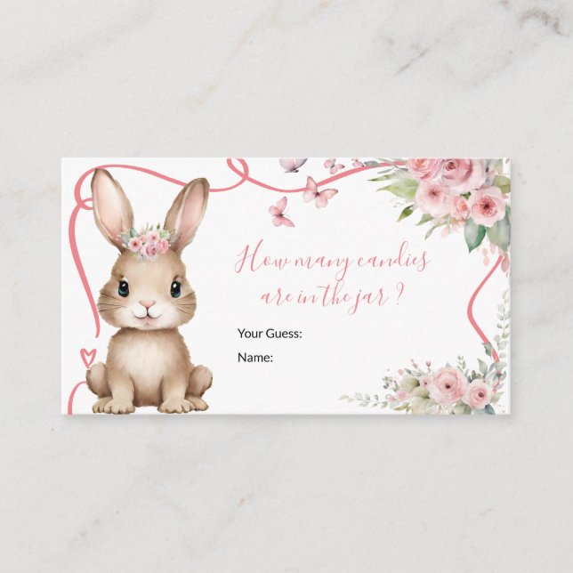 Tarjeta De Recepción Cute Bunny Baby Shower Girl How Many Candies (Anverso)