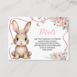 Tarjeta De Recepción Cute Bunny Baby Shower Girl Pink Floral Details