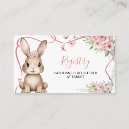 Tarjeta De Recepción Cute Bunny Baby Shower Girl Pink Floral Registry