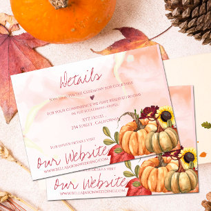 Tarjeta De Recepción Cute Calabaza Detalles de la boda de otoño de la c