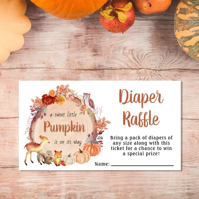 Tarjeta De Recepción Cute Calabaza Woodland Diaper Raffle Baby Shower (Subido por el creador)